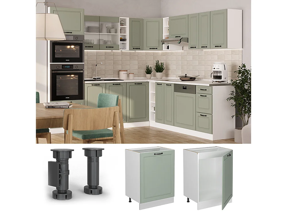 Kitchen base cabinet mint shaker style/white 60x60x81.6 r-line