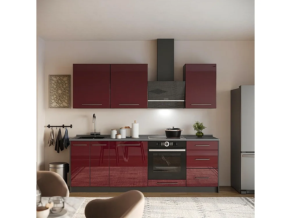 Meuble bas de cuisine rouge bordeaux haute brillance/anthracite 60x60x82 fame-line