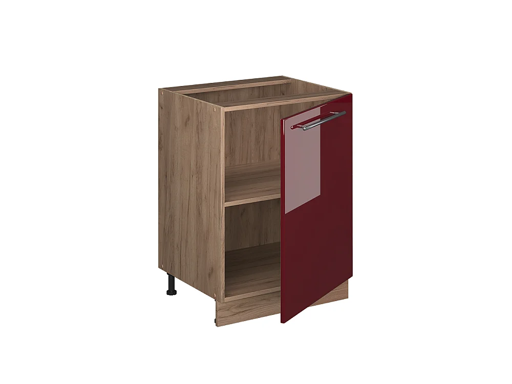 Meuble bas de cuisine rouge bordeaux haute brillance/chêne de force doré 60x60x82 fame-line