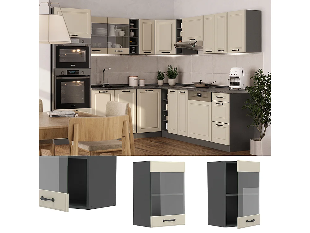 Glass kitchen cabinet sand Shaker Style/anthracite 40x31x60 r-line