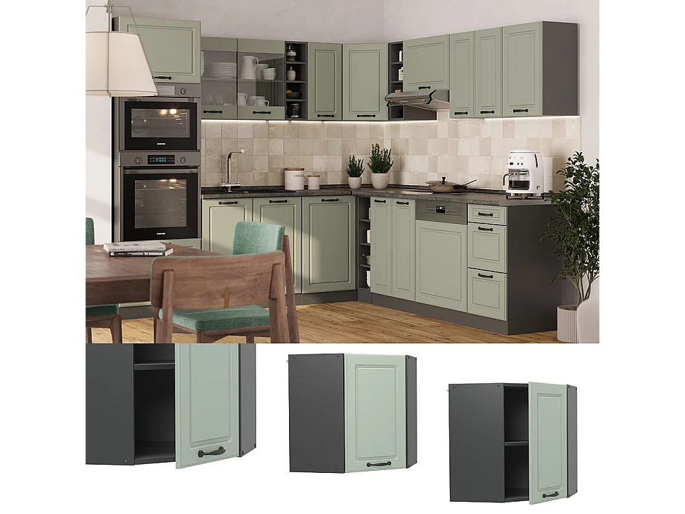 Corner wall cabinet mint shaker style/anthracite 57x31x60 r-line