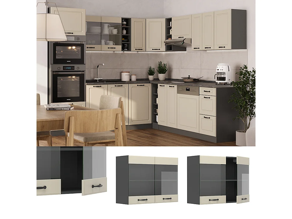 Glass kitchen cabinet sand Shaker Style/anthracite 80x31x60 r-line