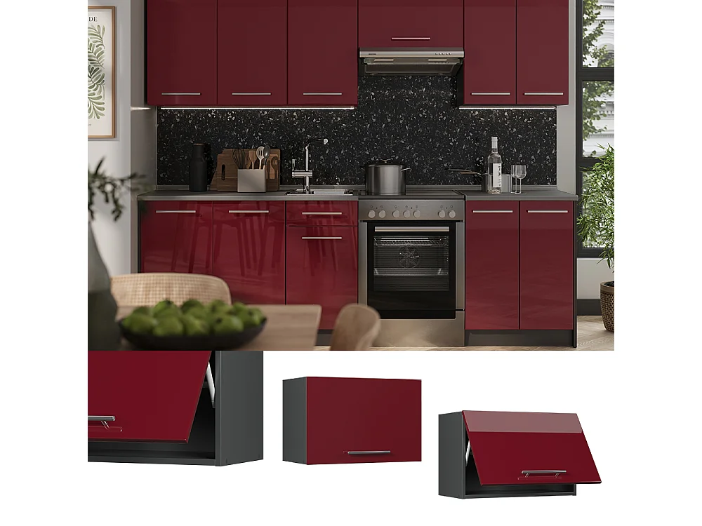 Elément haut de cuisine rouge bordeaux haute brillance/anthracite 60x34.1x40 fame-line