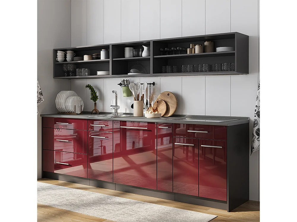 Elément haut de cuisine rouge bordeaux haute brillance/anthracite 60x34.1x40 fame-line