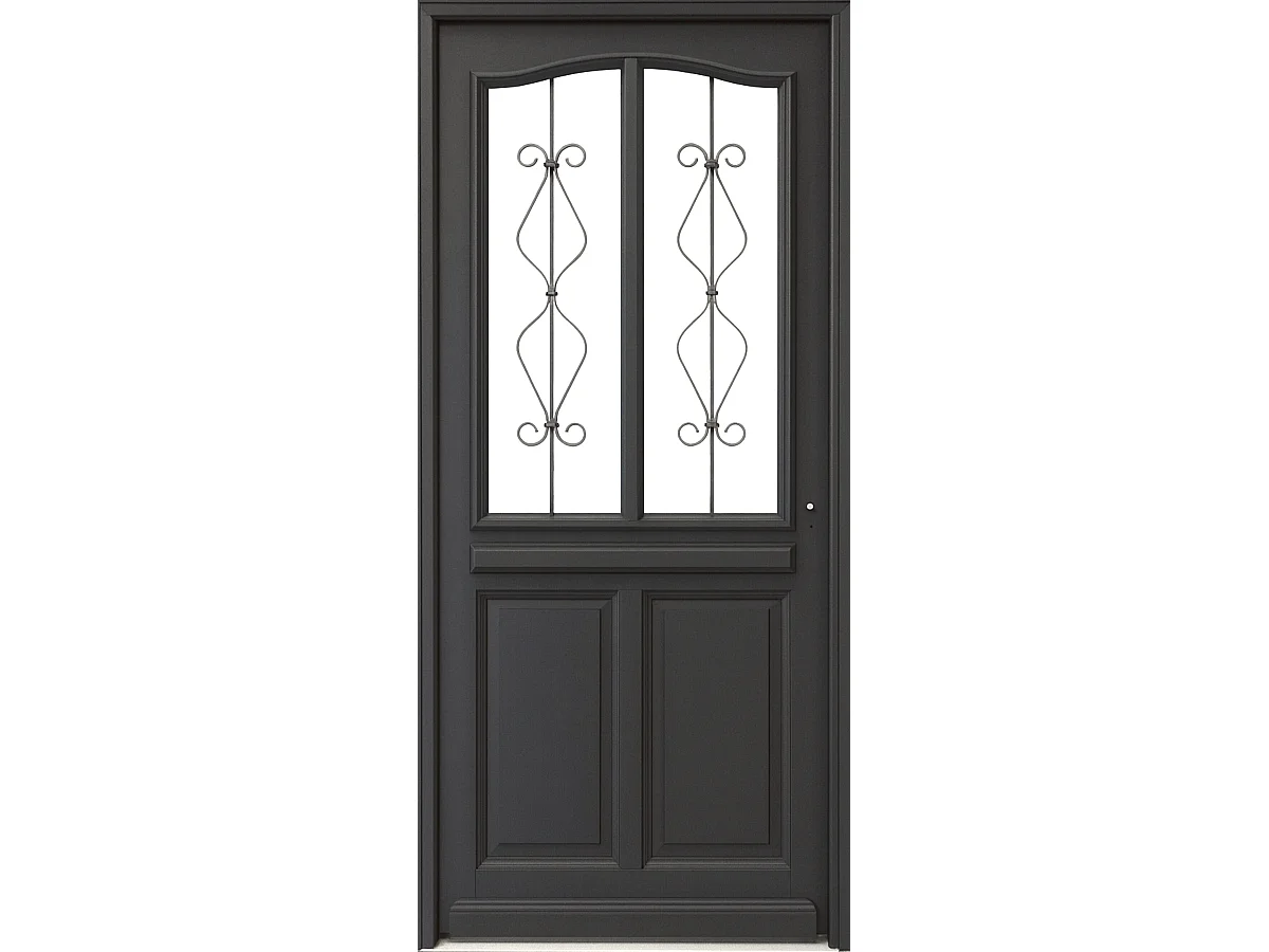 Puerta de entrada de madera con cristal Sandro gris antracita, H.200 x L.90 cm, lado del tablero izquierdo, pomo, bombín, GD MENUISERIES sin manilla