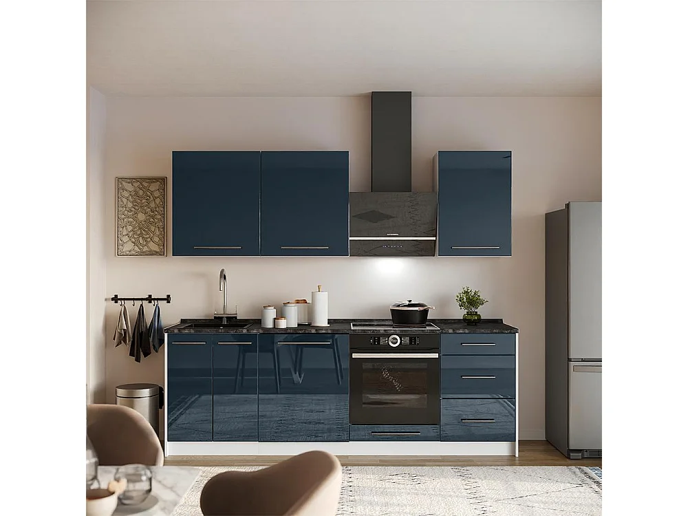 Kitchen base cabinet dark blue high gloss/white 60x60x82 fame-line