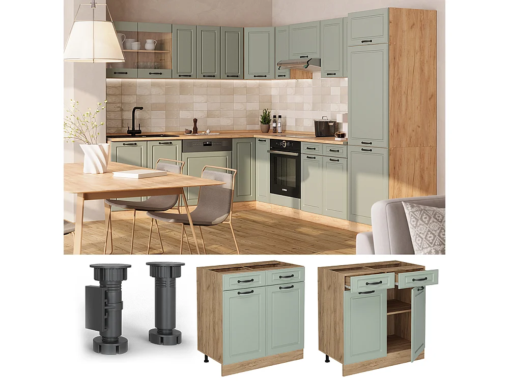Kitchen base cabinet mint shaker style/golden oak 80x60x81.6 r-line