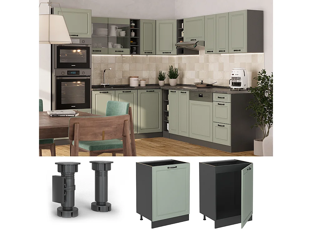 Kitchen base cabinet mint shaker style/anthracite 60x60x81.6 r-line
