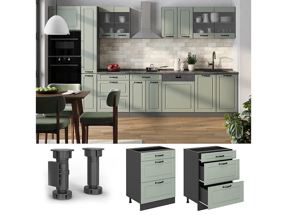 Kitchen base cabinet mint Shaker Style/anthracite 60x60x81.6 r-line