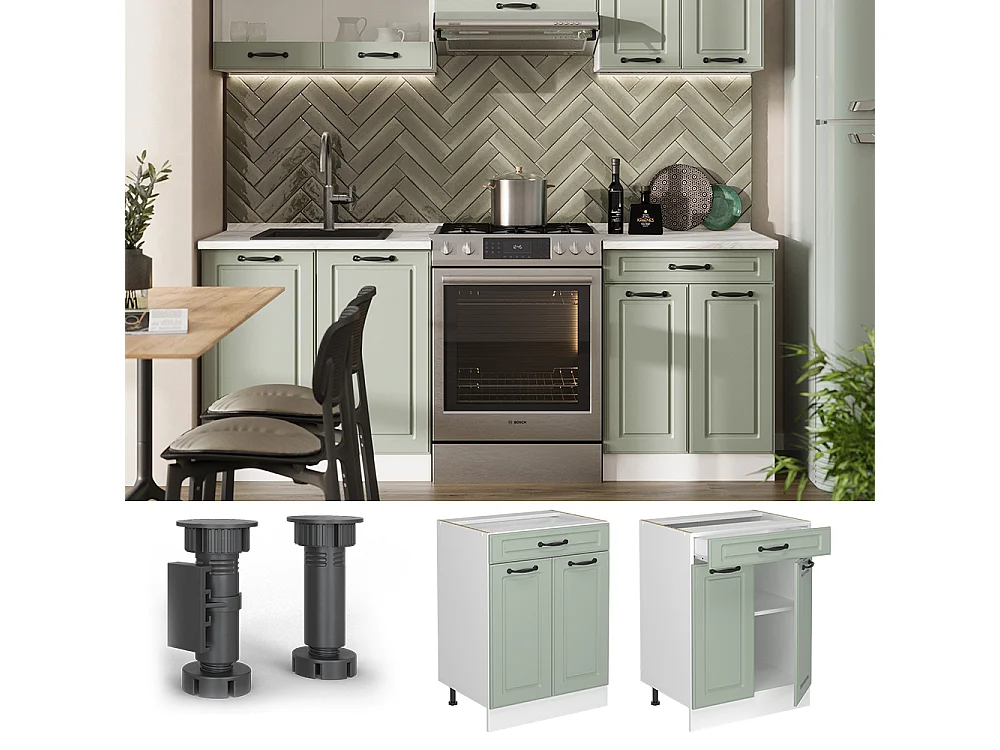 Kitchen base cabinet mint Shaker Style/white 60x60x81.6 r-line