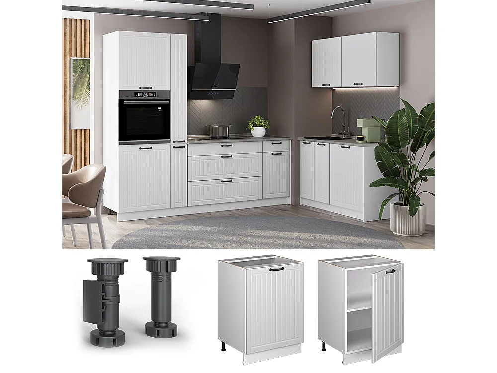 Kitchen base cabinet white Shaker Style/white 60x51.6x82 fame-line