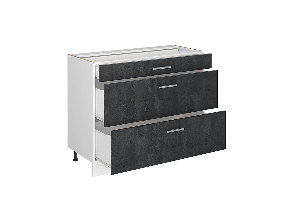 Kitchen base cabinet black concrete/white 100x46x81.6 r-line
