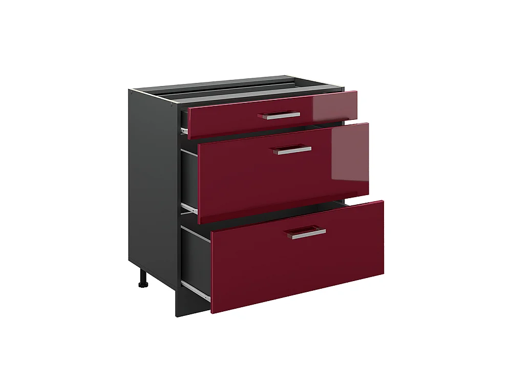 Kitchen base cabinet red high gloss/anthracite 80x60x81.6 r-line