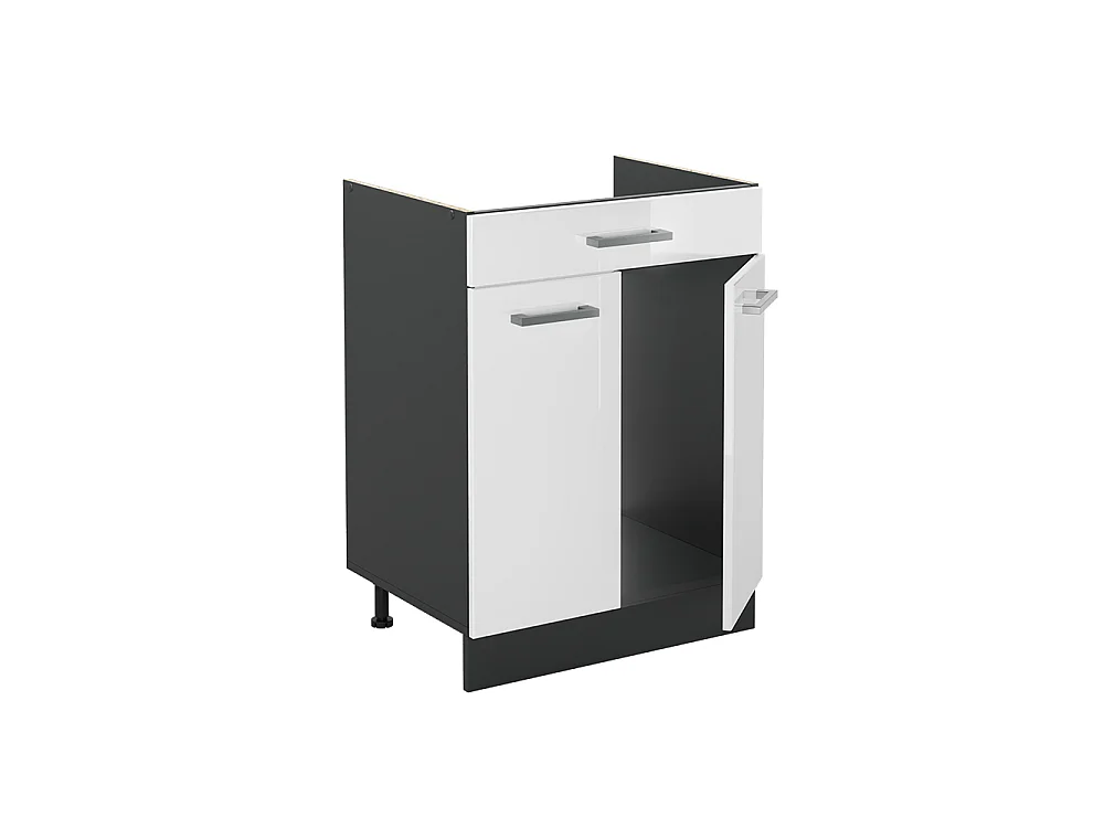 Kitchen base cabinet white high gloss/anthracite 60x60x81.6 r-line