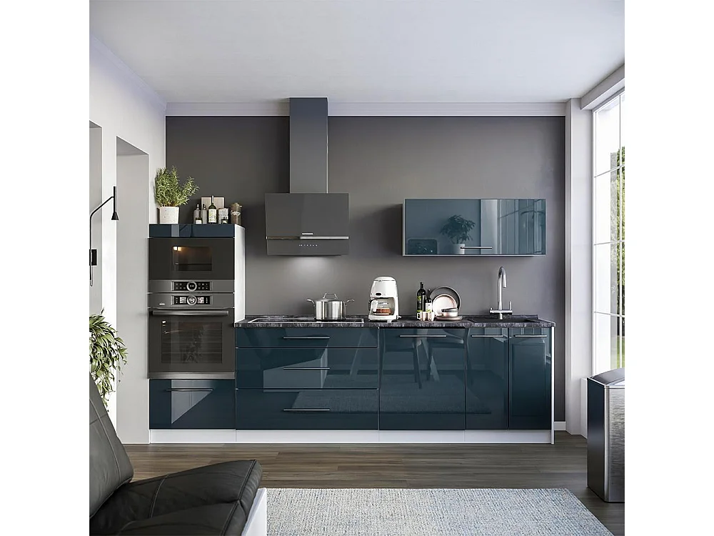 Kitchen base cabinet dark blue high gloss/white 100x60x82 fame-line