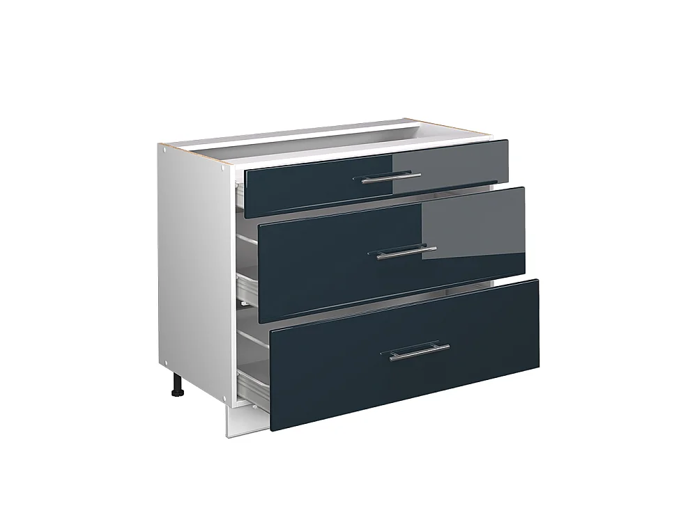 Kitchen base cabinet dark blue high gloss/white 100x60x82 fame-line