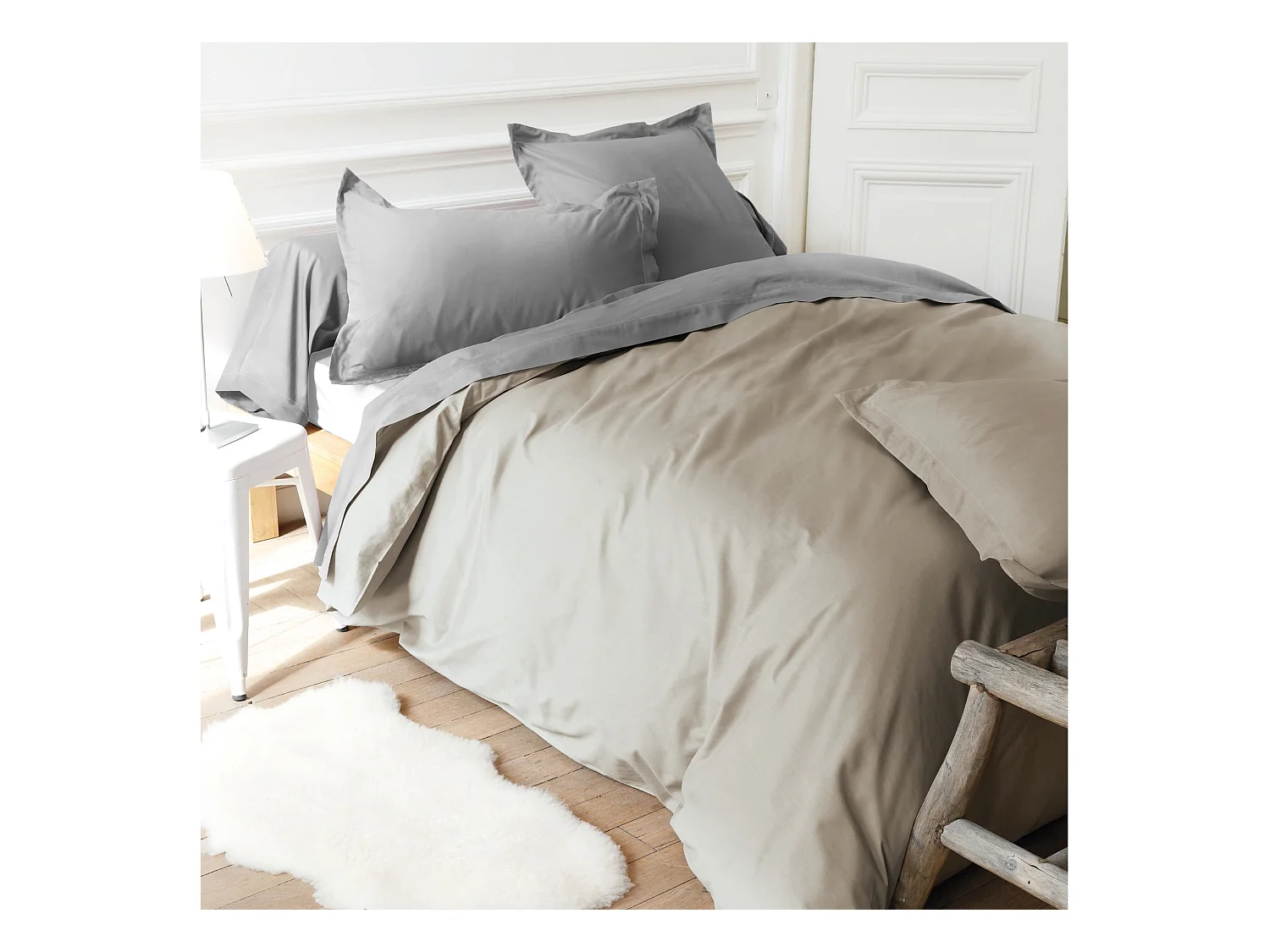 Drap housse uni 210x210 cm bonnet 30 cm coton ALTO Chamois