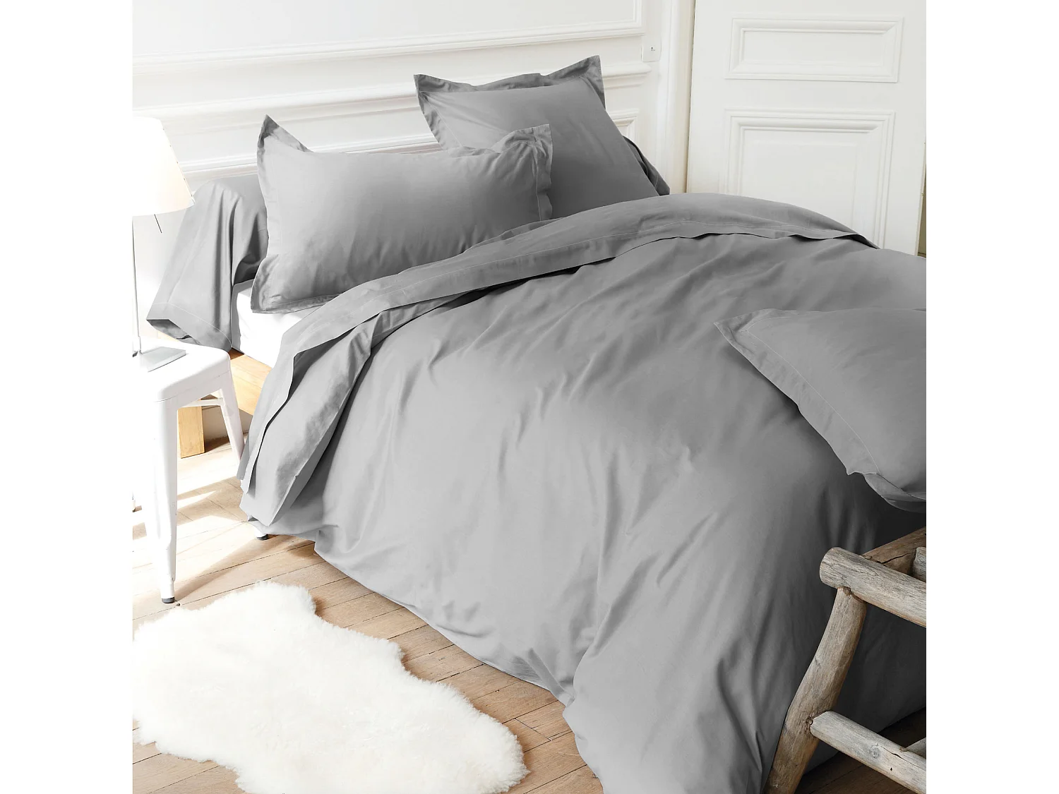 Drap housse uni 200x190 cm bonnet 30 cm coton ALTO Alu