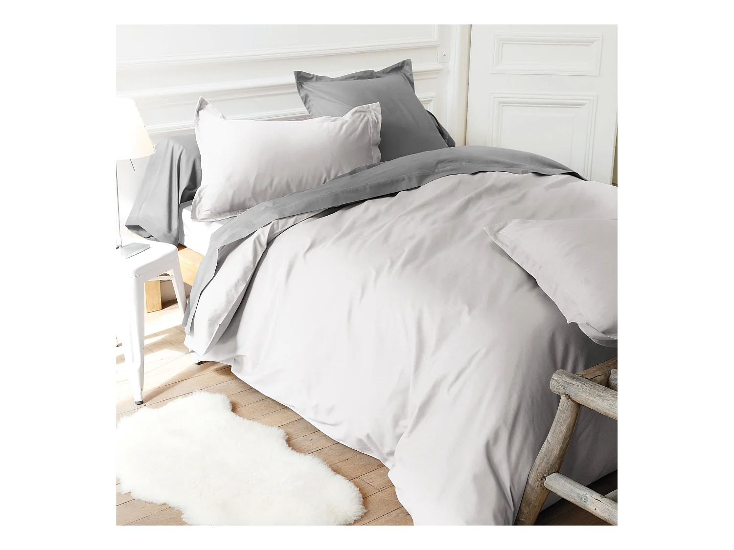 Drap housse uni 130x190 cm bonnet 30 cm coton ALTO Calcium