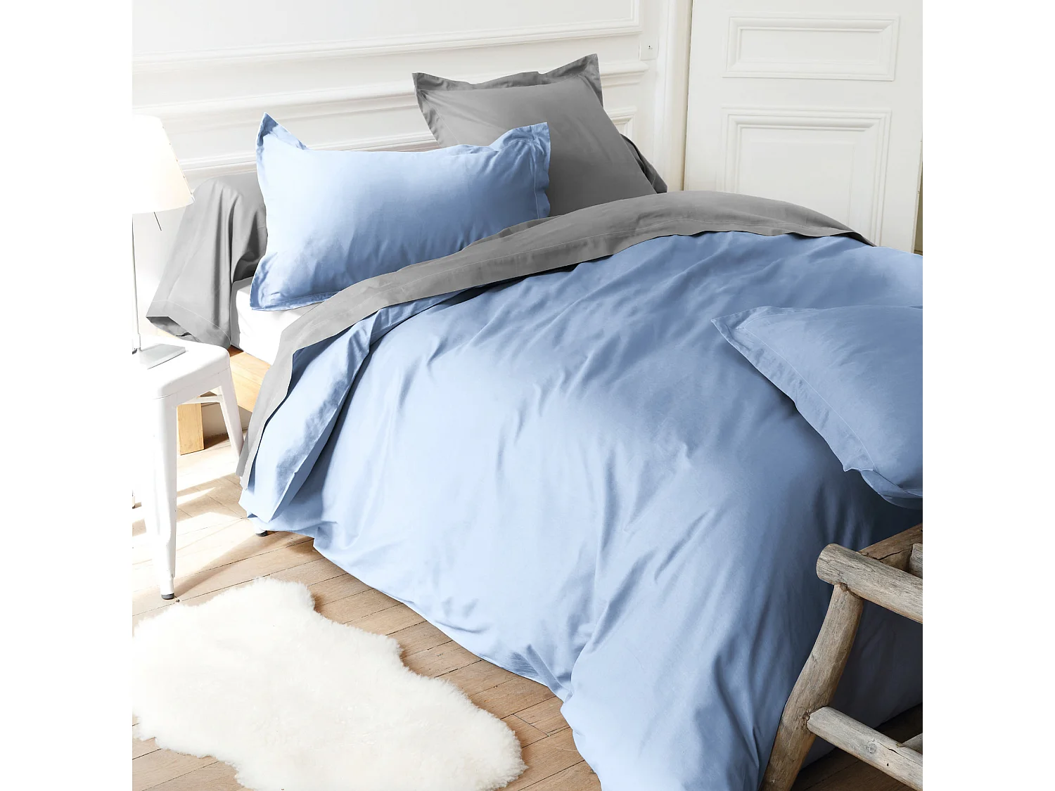 Drap housse uni 150x200 cm bonnet 50 cm coton ALTO bleu Belle ile