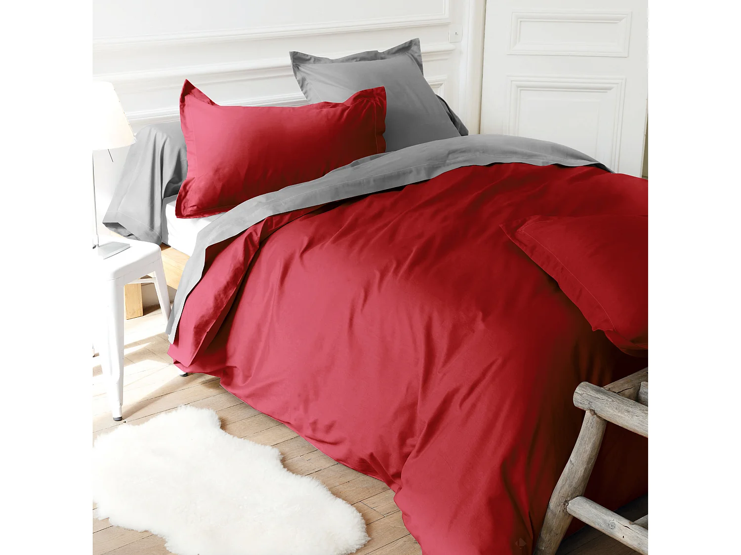 Drap housse uni 160x200 cm bonnet 50 cm coton ALTO rouge Garance