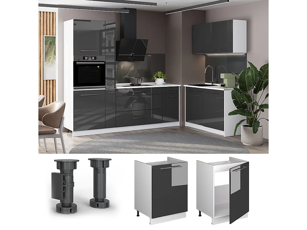 Sink base cabinet anthracite high gloss/white 60x60x82 fame-line