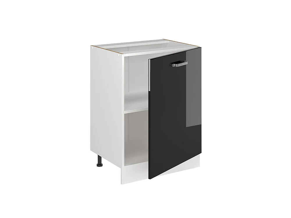 Kitchen base cabinet black high gloss/white 60x60x81.6 r-line
