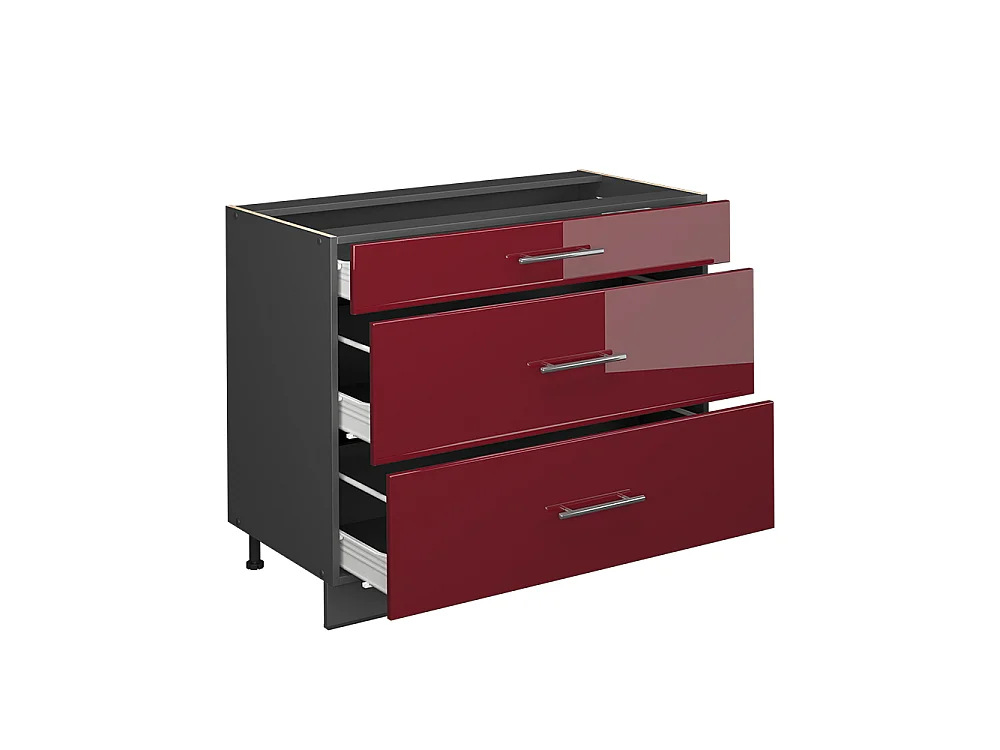 Meuble cuisine rouge bordeaux haute brillance/anthracite 100x60x82 fame-line