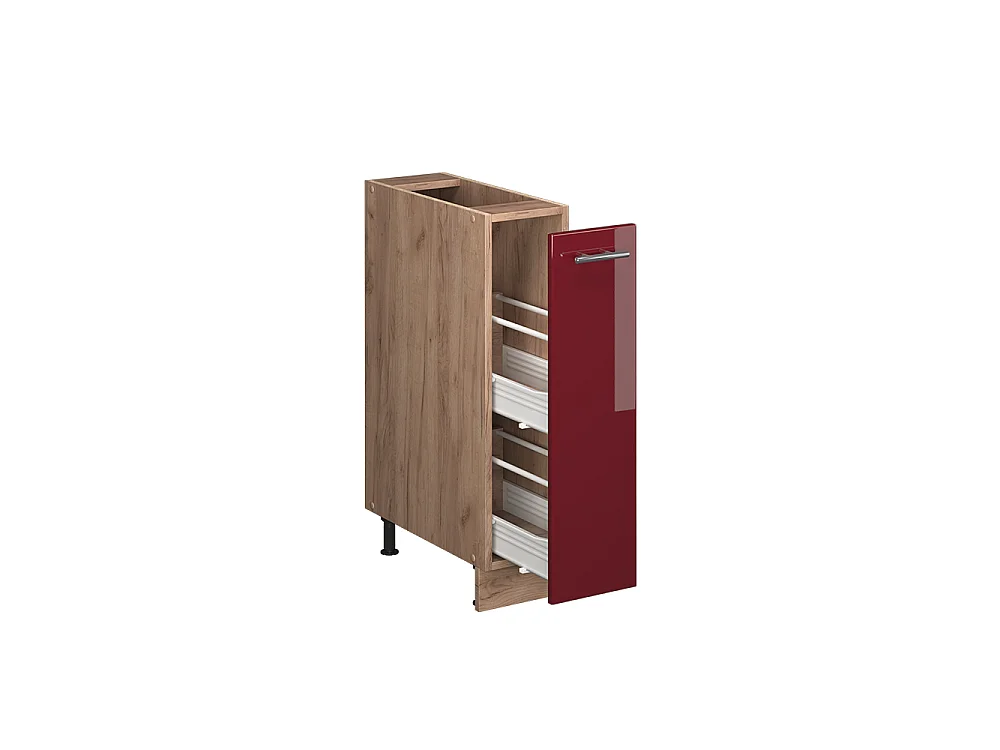 Meuble de cuisine rouge bordeaux haute brillance/chêne de force doré 20x60x82 fame-line