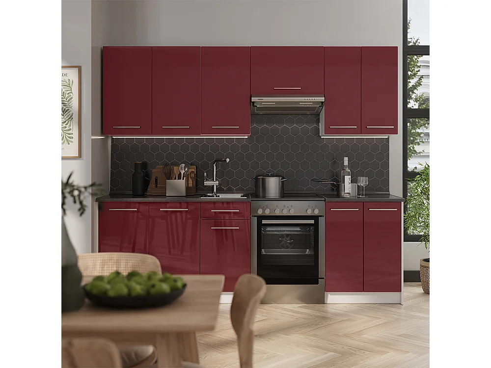 Meuble bas pour évier/plaque rouge bordeaux haute brillance/blanc 40x51.6x82 fame-line