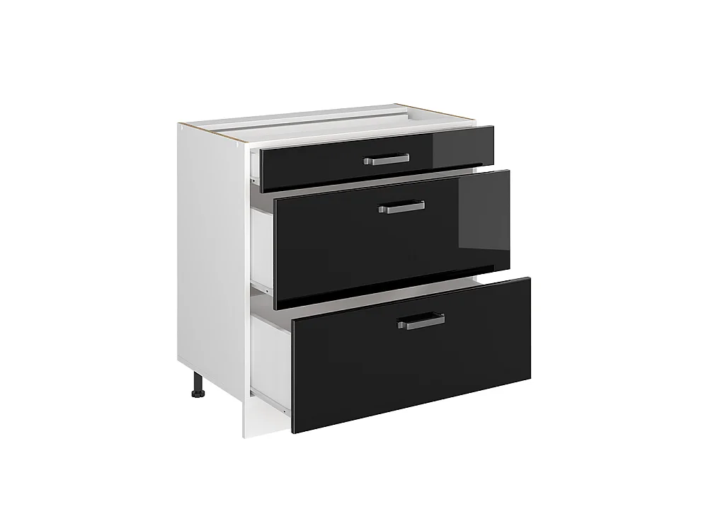 Kitchen base cabinet black high gloss/white 80x60x81.6 r-line