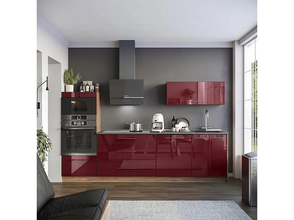 Meuble cuisine rouge bordeaux haute brillance/chêne de force doré 100x60x82 fame-line