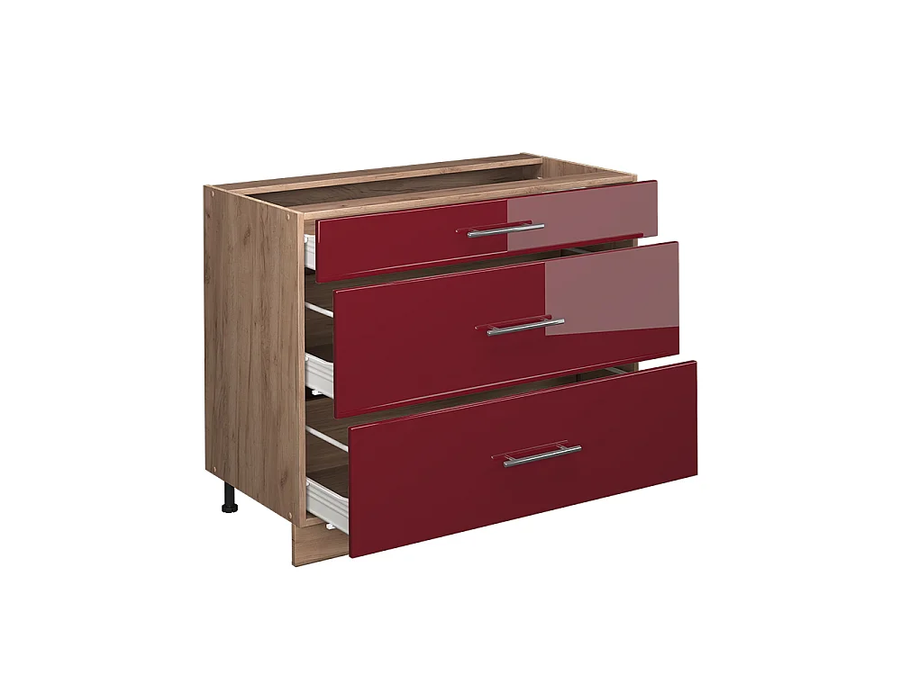 Meuble cuisine rouge bordeaux haute brillance/chêne de force doré 100x60x82 fame-line