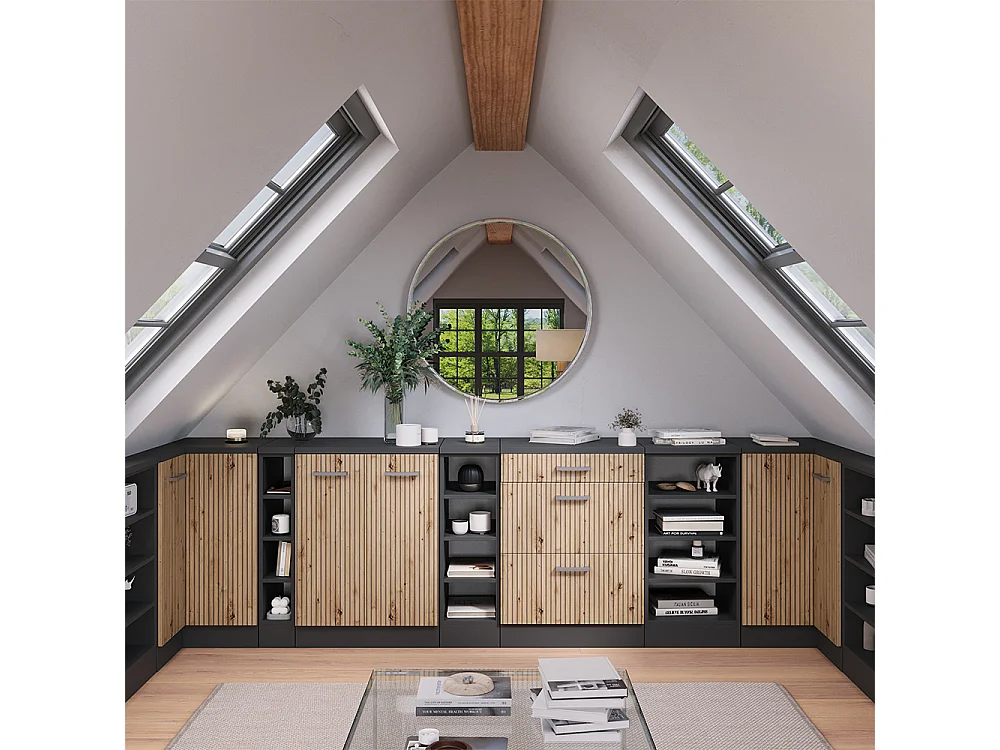 Kitchen cabinet for sloping roofs anthracite/anthracite 40x46x83.8 r-line