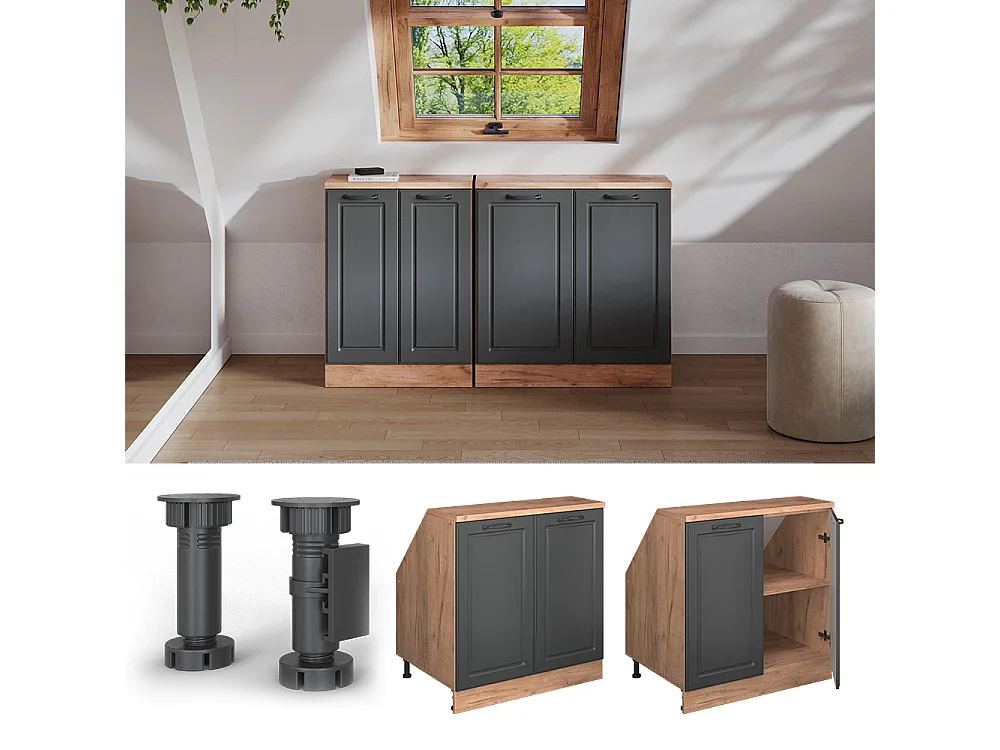 Meuble de rangement sous pente anthracite campagne 80x60x81.6 rion