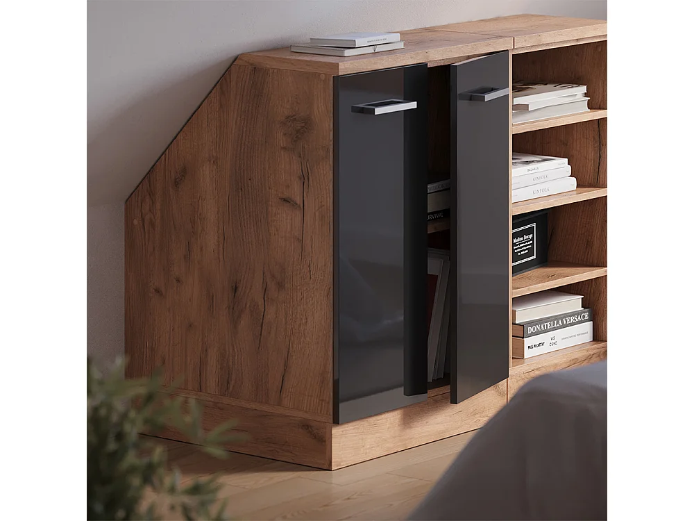 Meuble de rangement sous pente anthracite haute brillance 60x60x81.6 rion