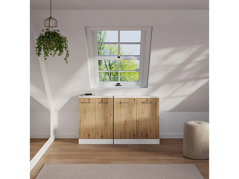 Dachschrägenschrank-Set artisan eiche/weiß 140x46x81.6 rion