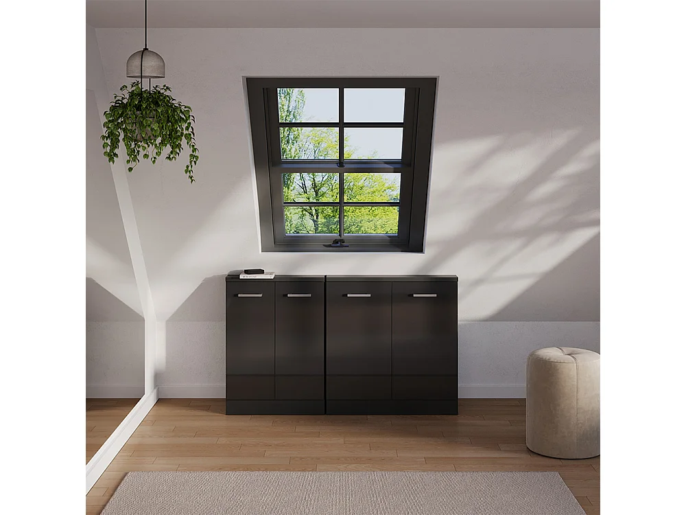 Dachschrägenschrank-Set anthrazit hochglanz/anthrazit 140x46x81.6 rion