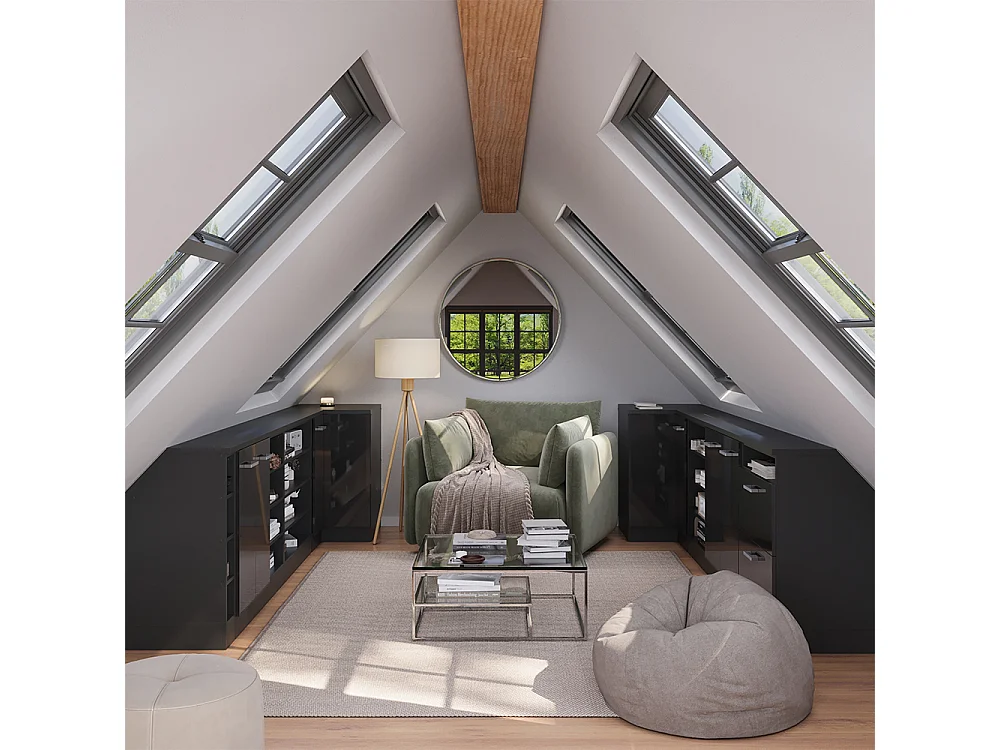 Meuble de rangement sous pente anthracite haute brillance 60x60x81.6 rion