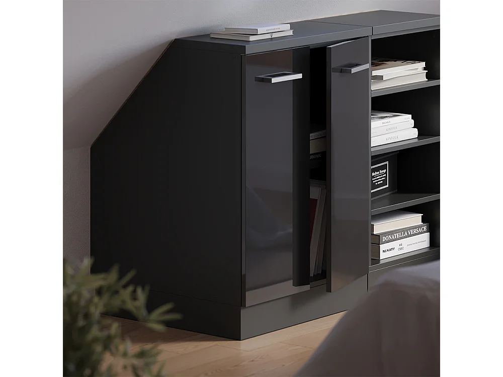Meuble de rangement sous pente anthracite haute brillance 60x60x81.6 rion