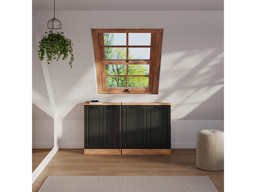 Ensembles de meuble de rangement sous pente anthracite campagne/chêne doré 140x46x81.6 rion