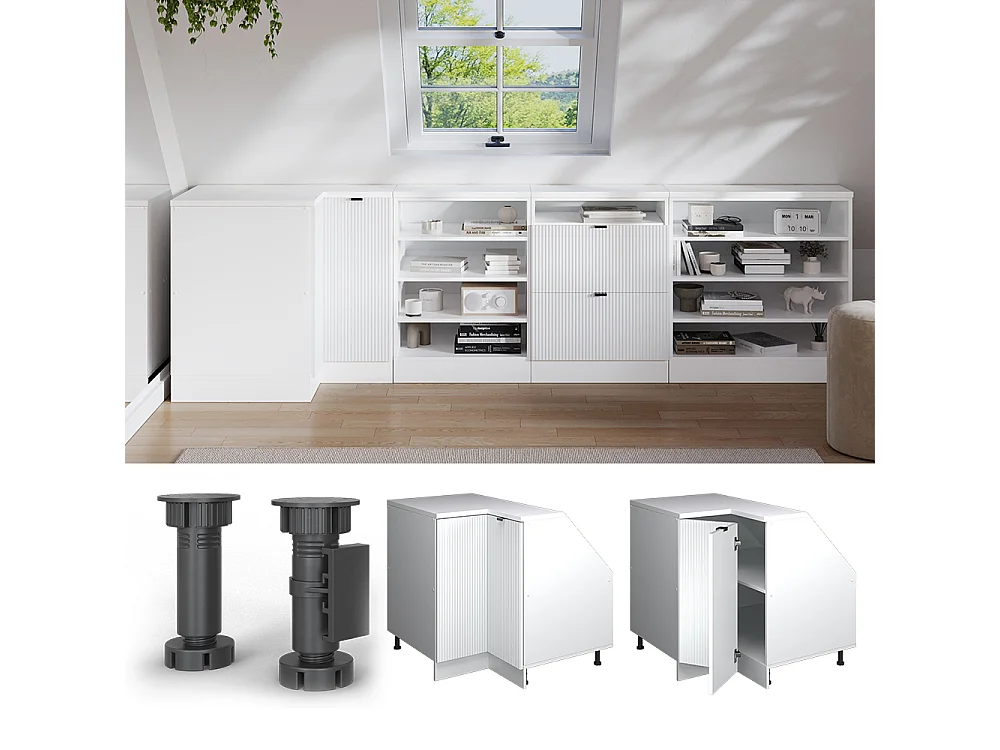 Dachschrägenschrank Eckschrank weiß riffel 75.6x60x81.6 rion