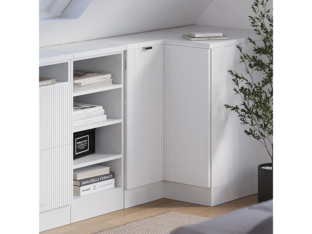 Dachschrägenschrank Eckschrank weiß riffel 75.6x60x81.6 rion