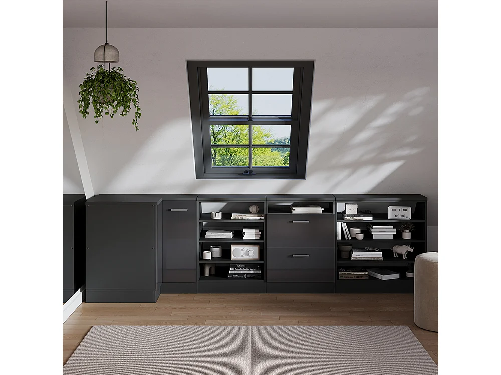Meuble de rangement sous pente Armoire dangle anthracite haute brillance 75.6x60x81.6 rion