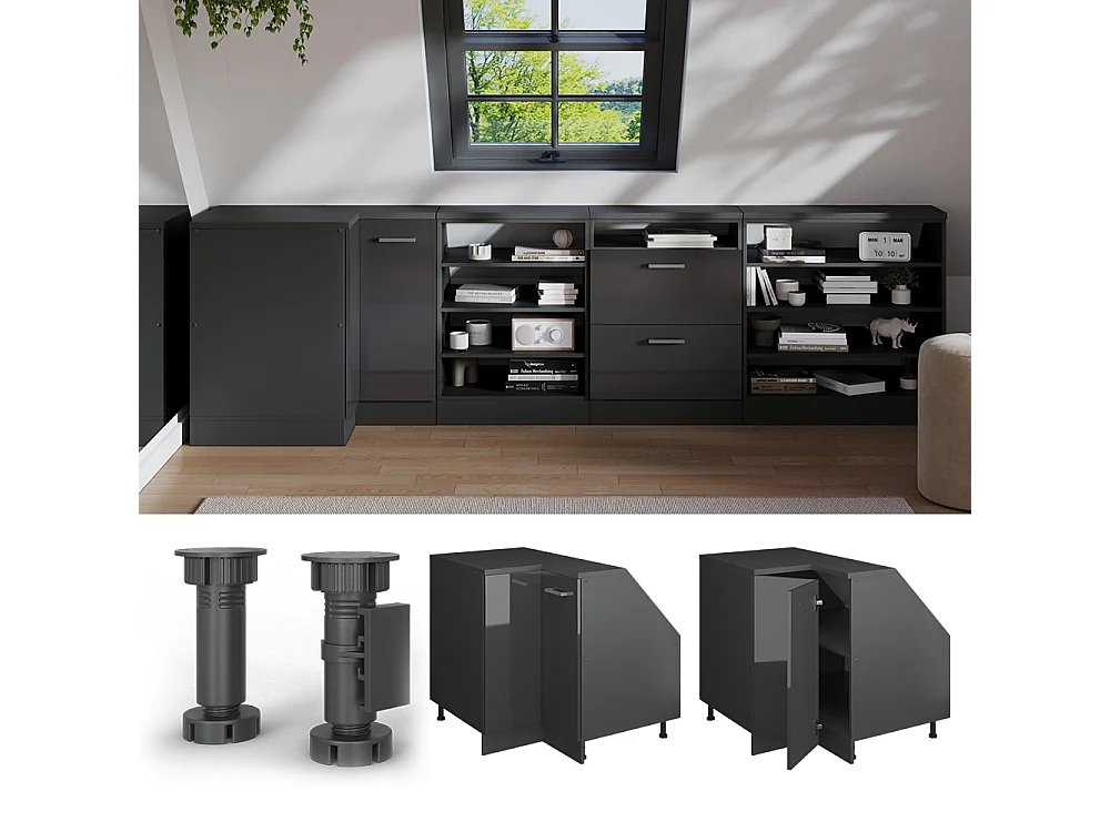 Meuble de rangement sous pente Armoire dangle anthracite haute brillance 75.6x60x81.6 rion