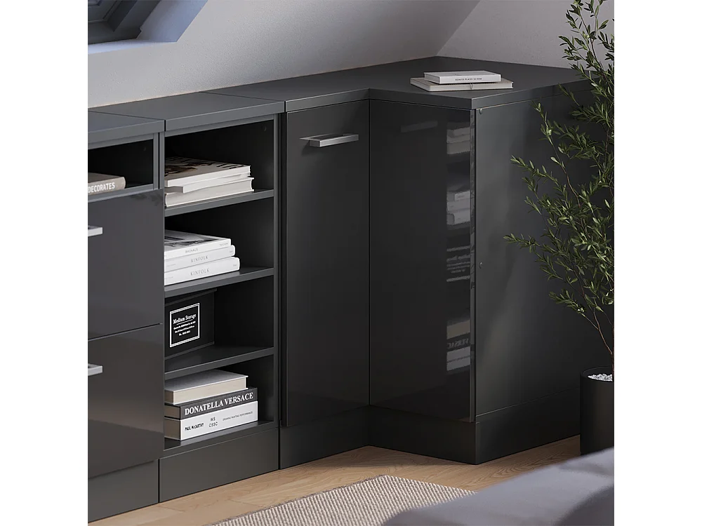 Meuble de rangement sous pente Armoire dangle anthracite haute brillance 75.6x60x81.6 rion