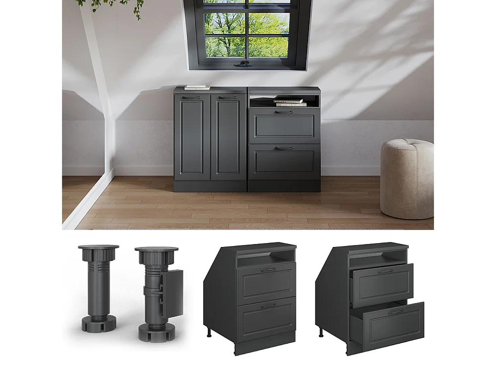 Meuble de rangement sous pente anthracite campagne 60x60x81.6 rion