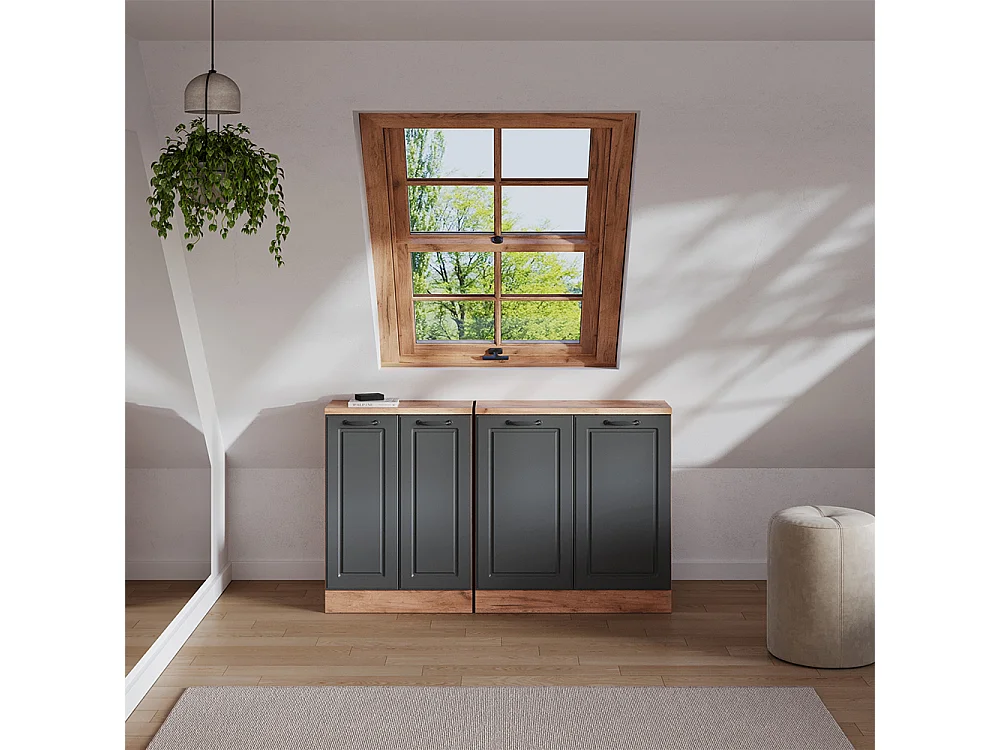 Ensembles de meuble de rangement sous pente anthracite campagne 140x60x81.6 rion