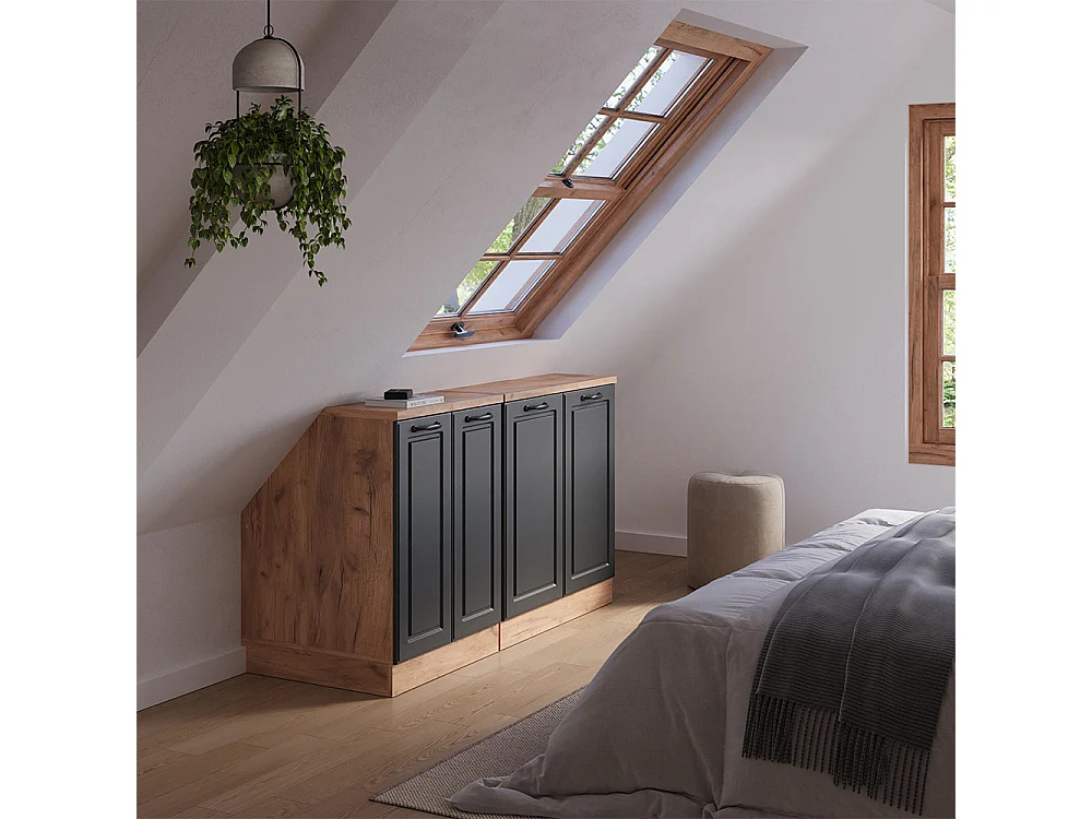 Ensembles de meuble de rangement sous pente anthracite campagne 140x60x81.6 rion
