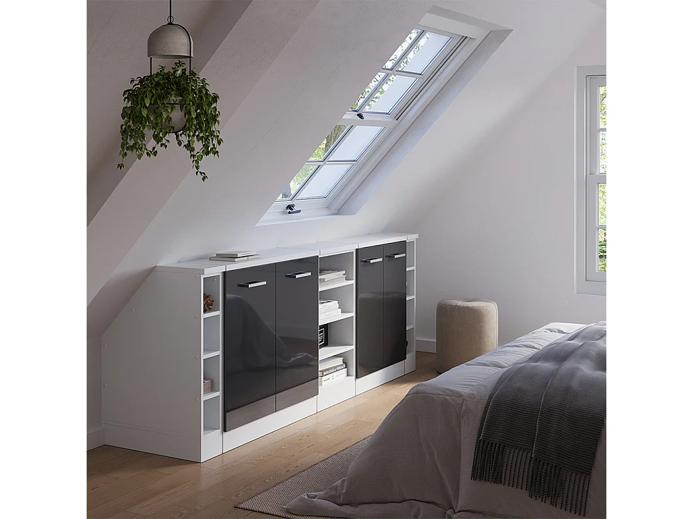 Dachschrägenschrank-Set anthrazit hochglanz 210x60x81.6 rion